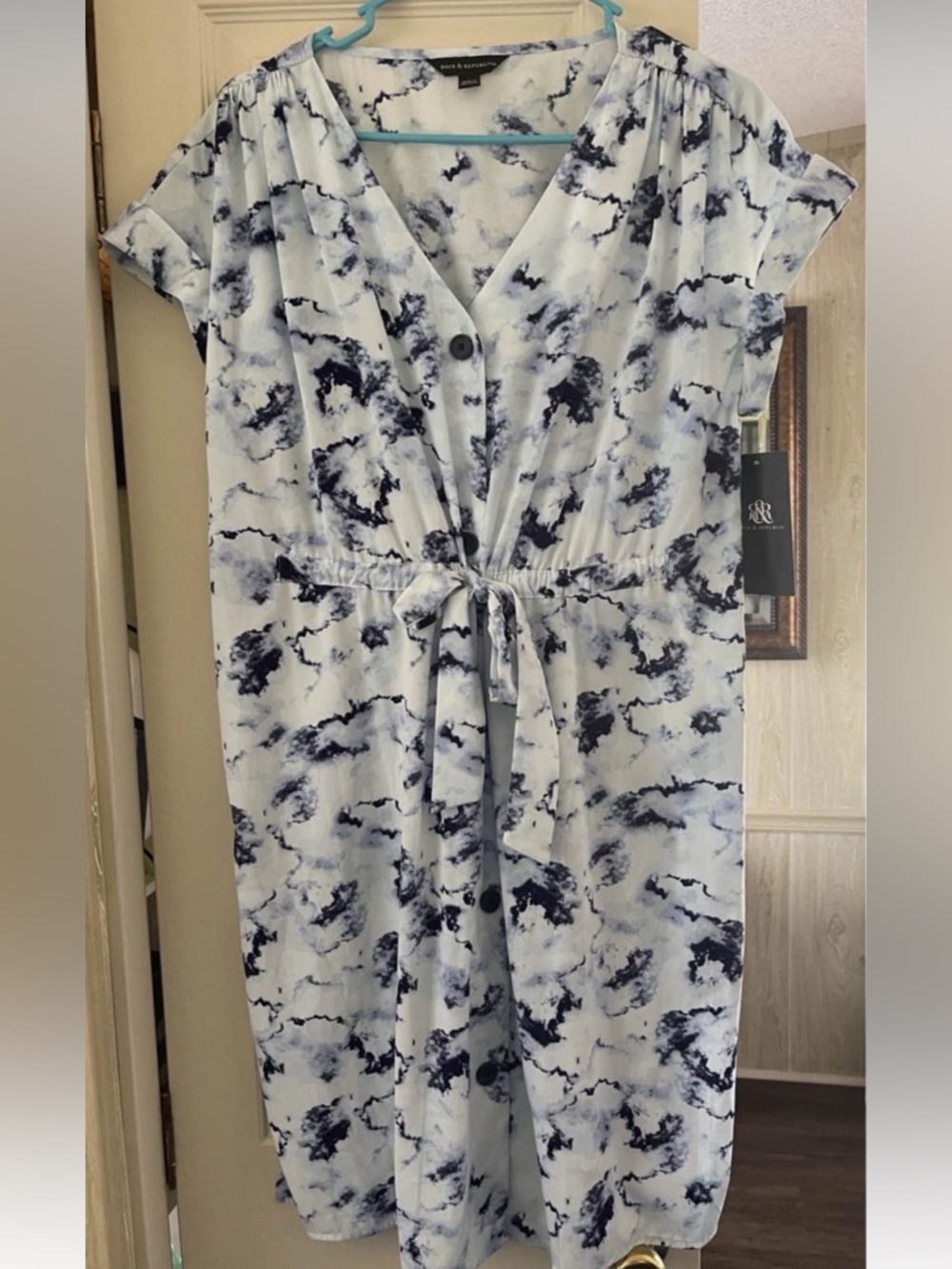 Rock & Republic Navy and White Marble-Print Dress